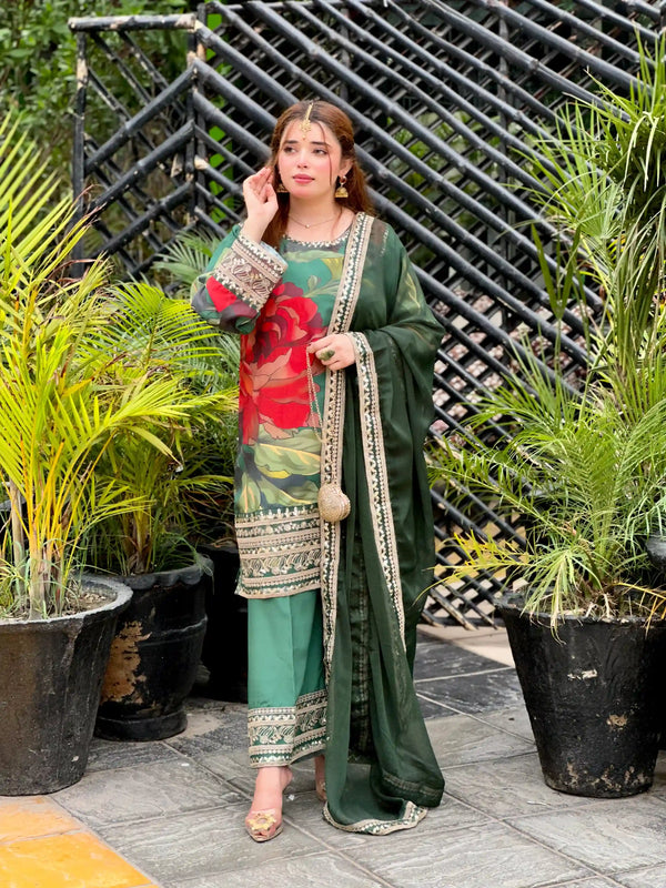 Aanch Green Emb 3pc