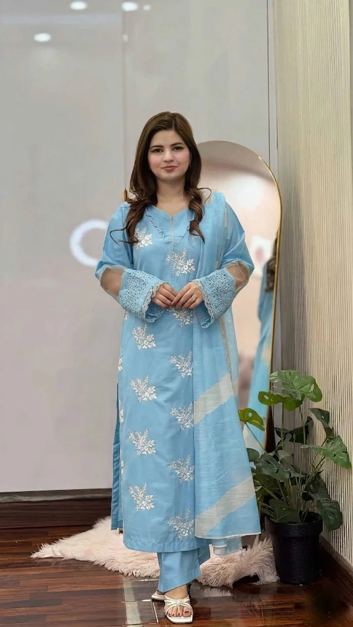 Horiya SkyBlue Emb 3pc