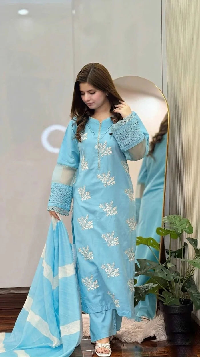 Horiya SkyBlue Emb 3pc