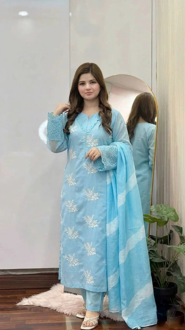 Horiya SkyBlue Emb 3pc